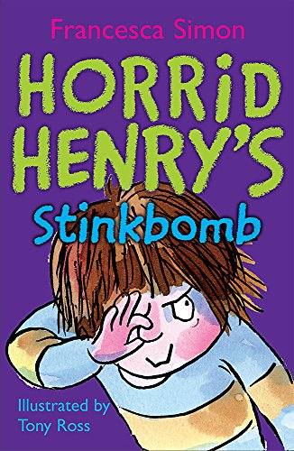 Book cover for Horrid Henry's Stinkbomb featuring an illustration of a boy holding his nose.
