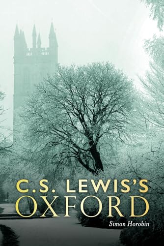Book cover with Oxford tower and bare tree in misty landscape.
