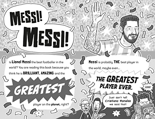Black and white comic book page featuring Lionel Messi with celebratory text.
