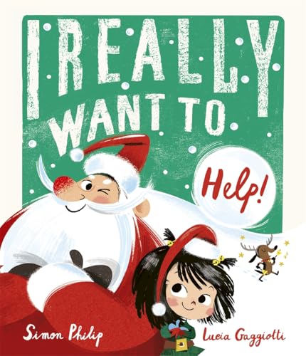 Children’s book cover depicting Santa, a girl, and a running reindeer.