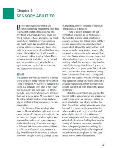 A page from Dog Training Decoded titled Chapter 4 Sensory Abilities discussing canine vision.