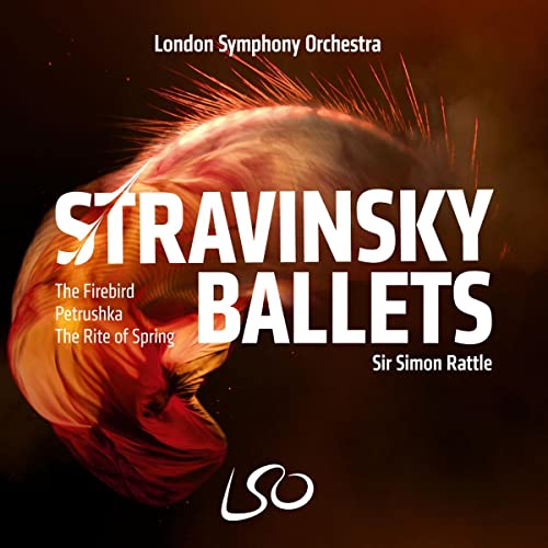 CD cover for Stravinsky Ballets with fiery orange and red imagery.