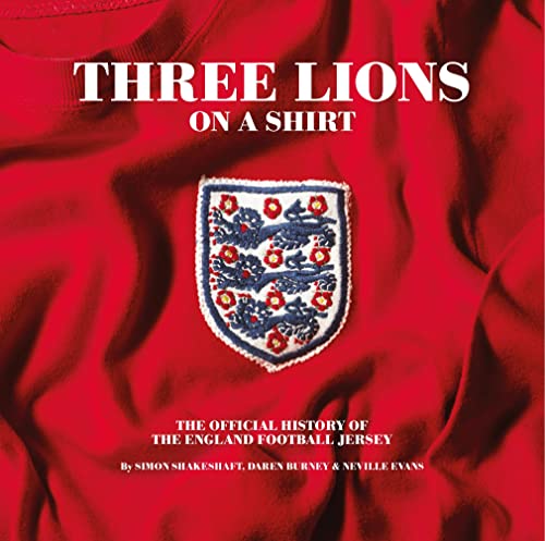Book cover showing the England football crest on a red fabric background.