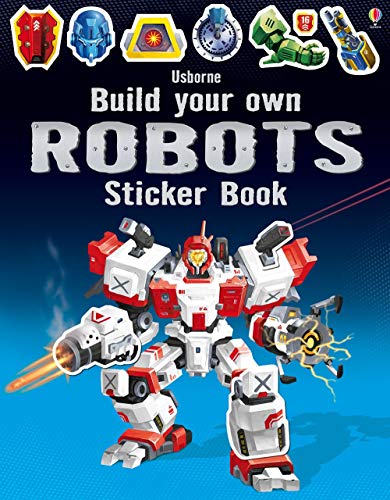 Cover of Build Your Own Robots Sticker Book featuring a large red and white robot.
