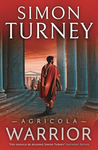 Book cover: Roman man in red cloak before columns and distant city.