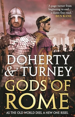 Book cover for “Gods of Rome” featuring two Roman soldiers and ruins.