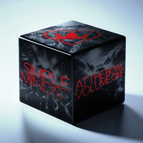 Black vinyl record cube with red “Simple Minds” and concert imagery.