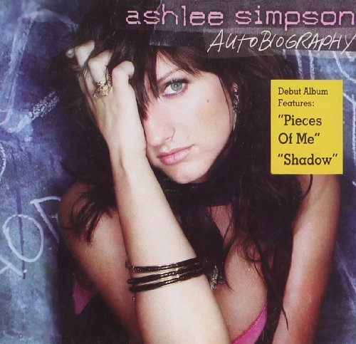 Ashlee Simpson's "Autobiography" CD cover with her portrait and song titles.