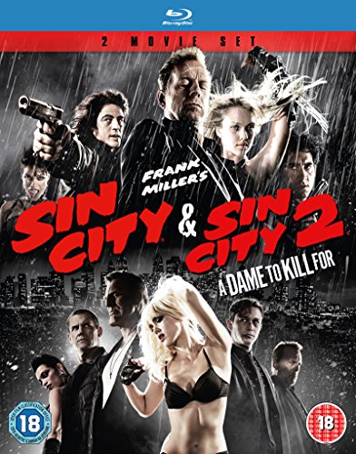 Sin City" Blu-ray cover featuring a group of characters in a dark, rainy cityscape.