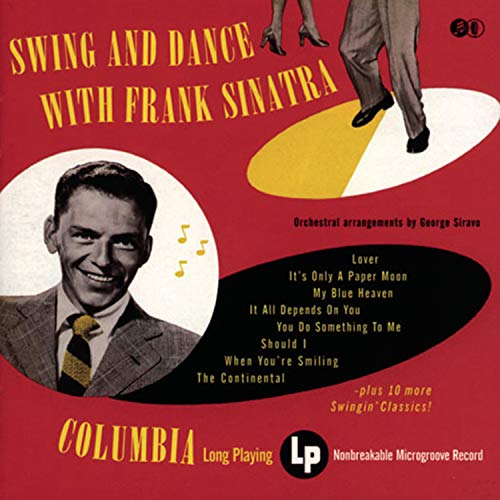 Frank Sinatra album cover, "Swing & Dance," featuring his portrait and song list.