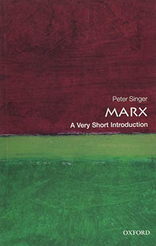 Book cover with a dark red top and green bottom, titled Marx: A Very Short Introduction.