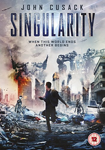 DVD cover featuring a man running through a ruined city with giant robots overhead.
