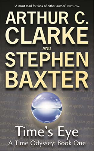 Book cover for "Time's Eye" by Clarke and Baxter, featuring a blue orb.
