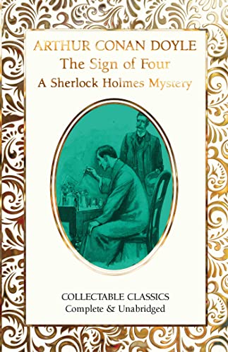 Book cover for "The Sign of Four" featuring two men and chess.