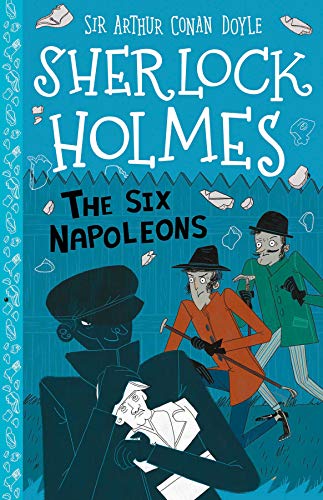 Book cover with cartoon characters and the title The Six Napoleons by Sherlock Holmes.