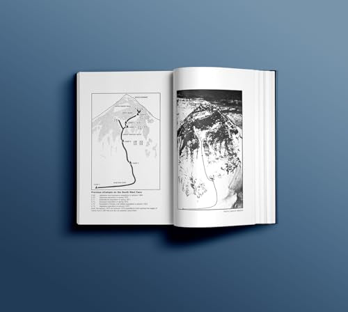 Open book displaying a diagram and black-and-white photograph of Mount Everest.