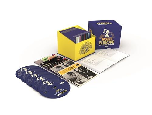 Sir Georg Solti CD box set including discs, a booklet, and a storage box.