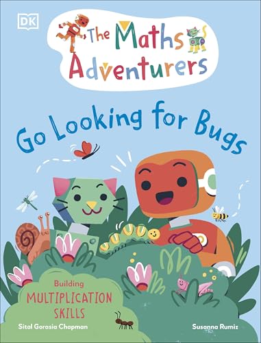 Book cover with cartoon characters searching for bugs, learning multiplication.