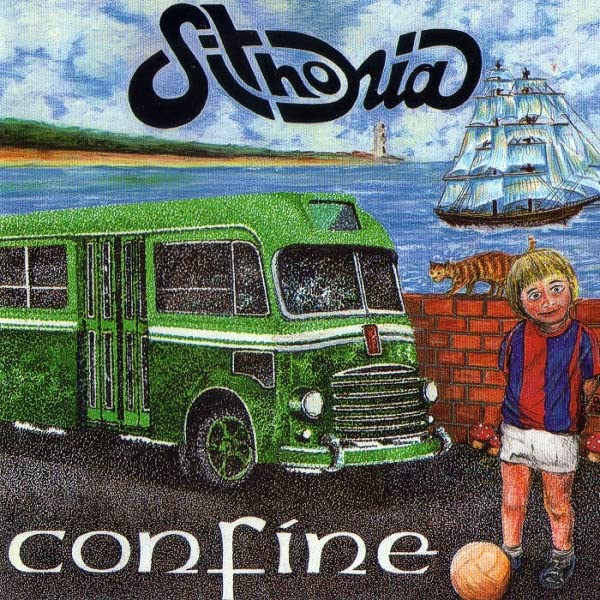 CD cover: green bus, ship, boy with ball, and brick wall.