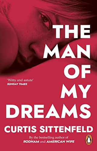 Close-up of a face on a pillow against a bright pink book cover.