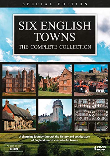 DVD cover for “Six English Towns” featuring images of historic buildings.