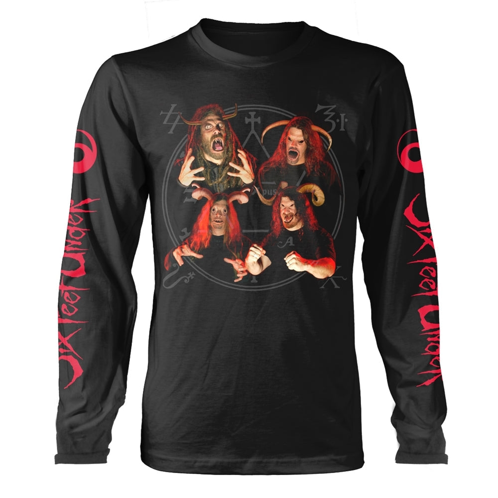 Black long-sleeve shirt with graphic of zombie-like figures and text.