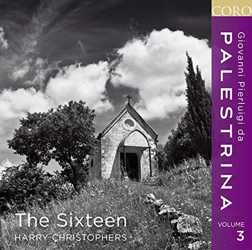 CD cover: small stone chapel under cloudy sky, purple text “Palestrina”.