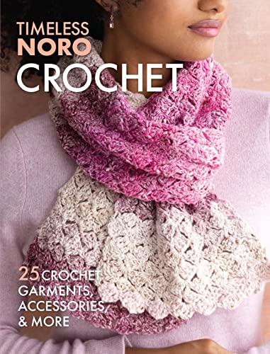 Crochet book cover featuring a woman wearing a pink and white scarf.