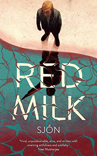 Book cover for “Red Milk” with cracked surface and silhouetted figure.