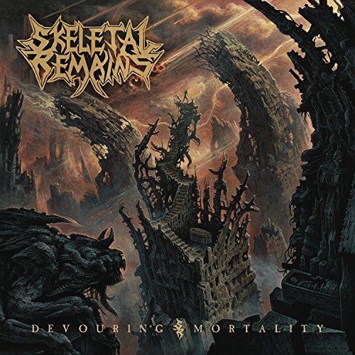 CD cover for Skeletal Remains’ “Devouring Mortality” with dark, apocalyptic artwork.