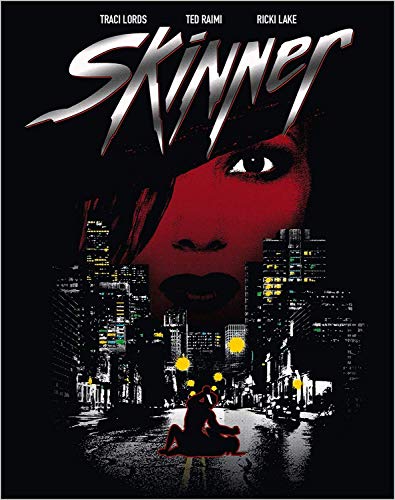 Blu-ray cover art for Skinner featuring a large face over a dark city street.