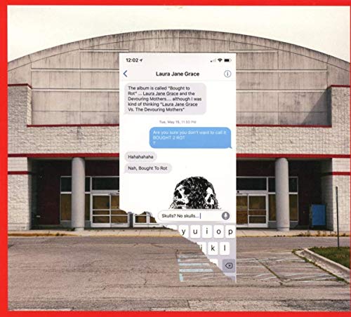 Vinyl album cover featuring a phone displaying a text message and skull image.
