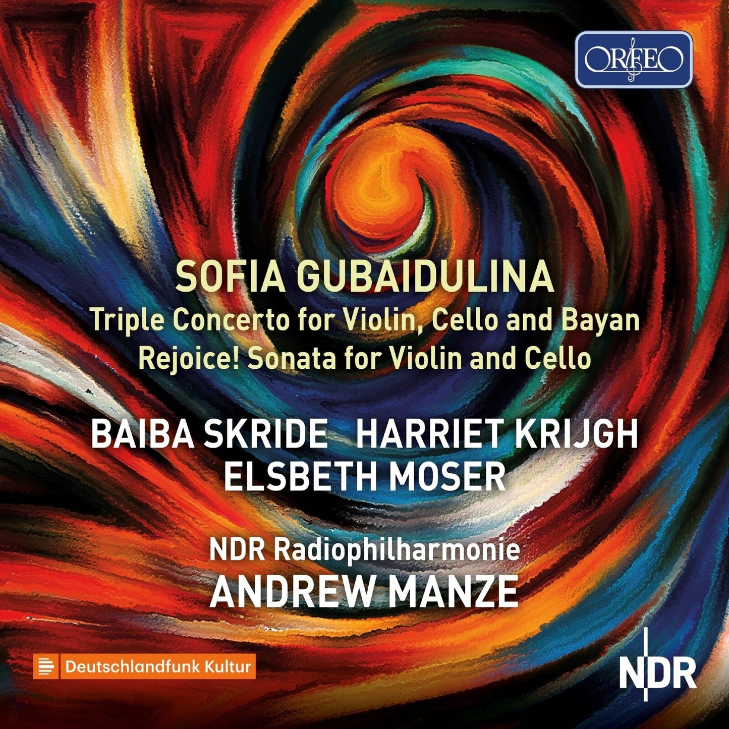 CD cover for Gubaidulina’s Triple Concerto featuring Skride, Krijgh, and Moser.