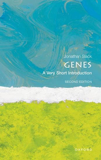 Book cover for Genes: A Very Short Introduction with blue and green abstract art.