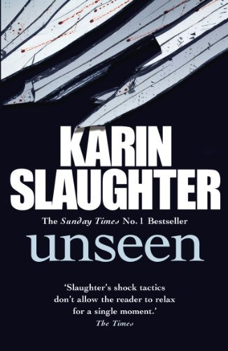Book cover for Unseen by Karin Slaughter featuring shards of glass on black background.