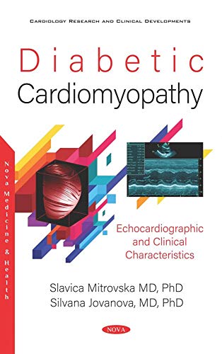 Book cover for "Diabetic Cardiomyopathy" with heart imagery and text.