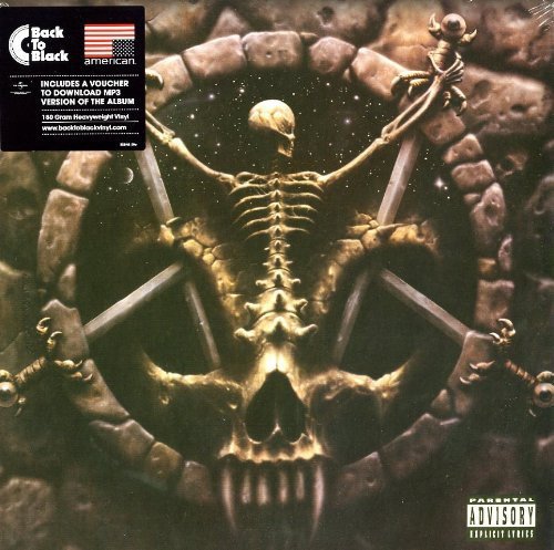 Slayer’s “Divine Intervention” vinyl album cover featuring a skeletal figure.
