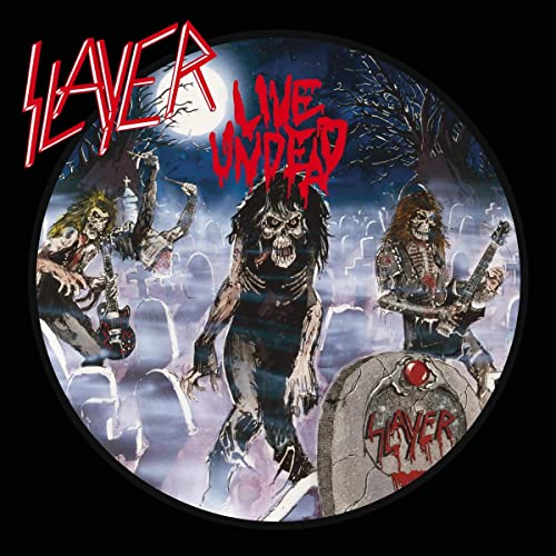 Slayer album cover: undead musicians performing in a graveyard scene.
