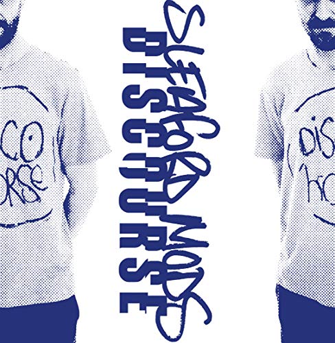 Sleaford Mods "Discourse" vinyl record cover with repeating graphic of two men.