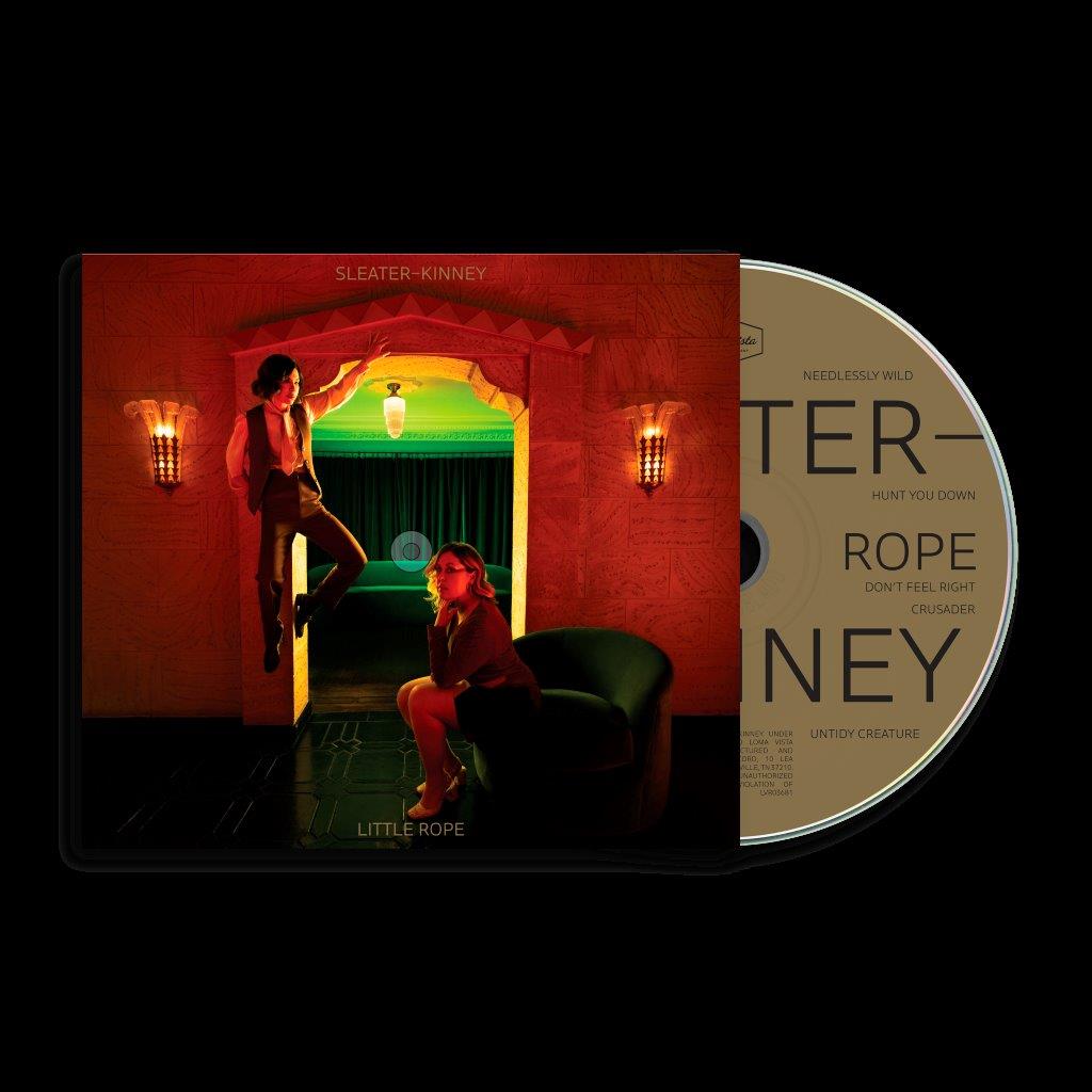 Sleater-Kinney’s “Little Rope” CD case with a surreal, red-toned cover image.