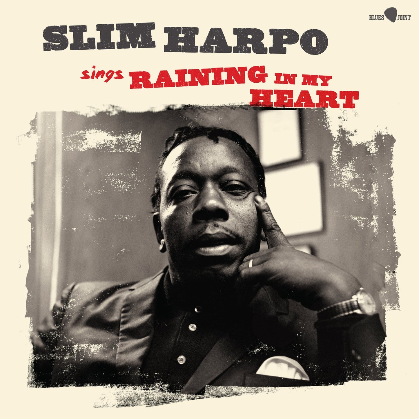 Slim Harpo portrait album cover, "Sings Raining In My Heart" vinyl record.