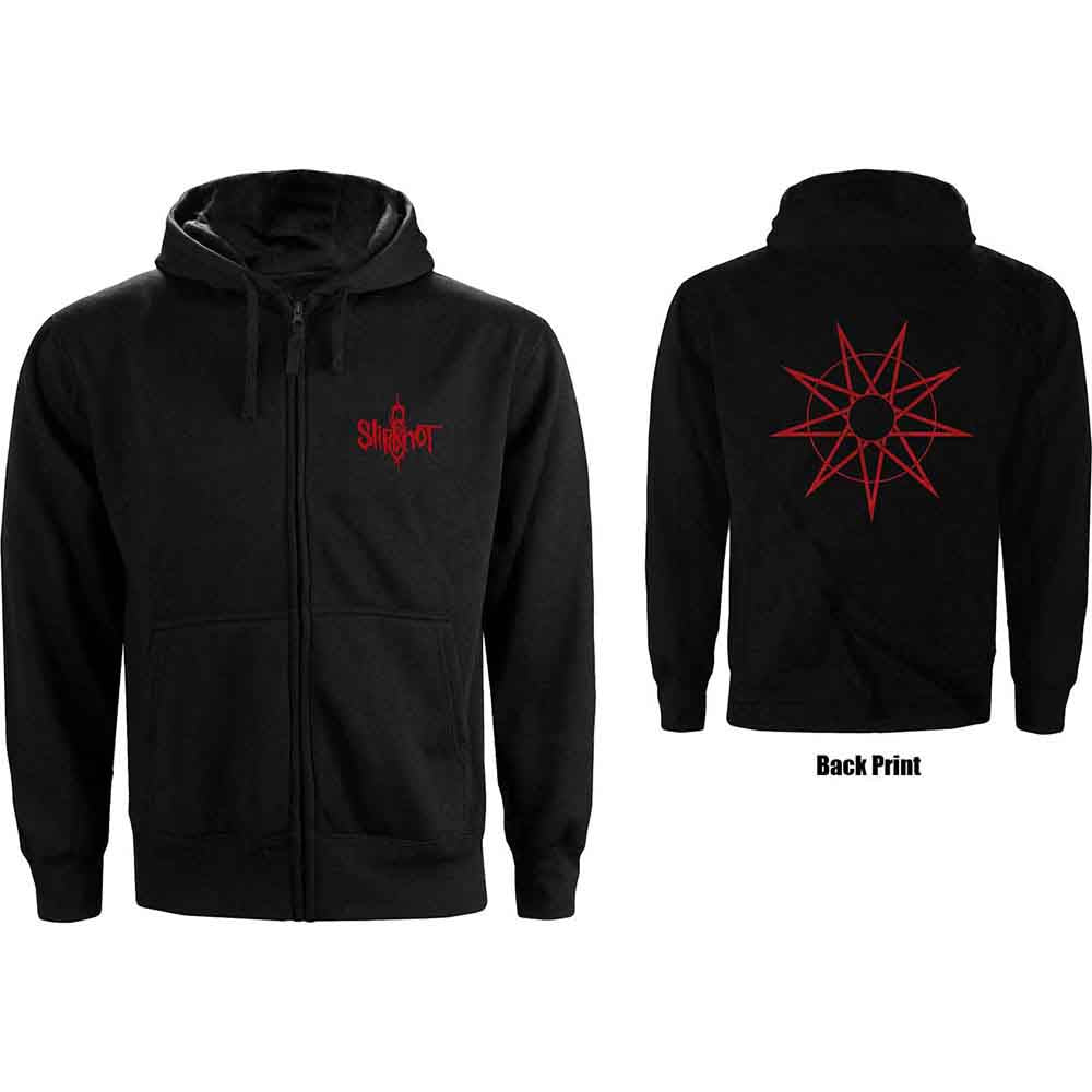 Black Slipknot zip hoodie with red nine-point star design.