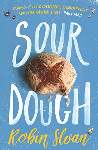 Book cover for “Sourdough” with a loaf of bread and blue background.