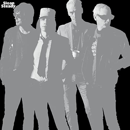 Black and white photo of four people, the band Sloan, for the album "Steady".