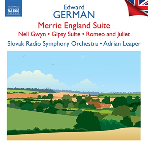 CD cover for Edward German’s orchestral suites with a rural landscape.