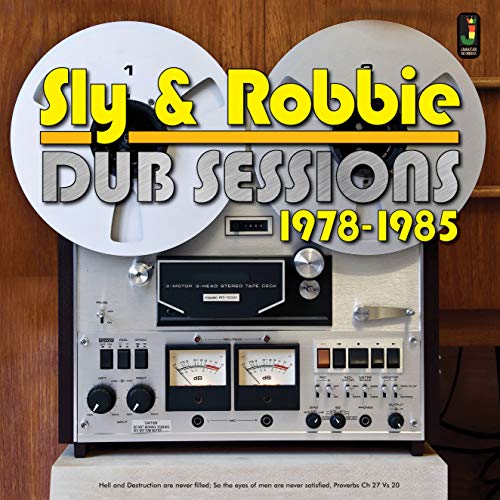 Album cover for Sly & Robbie’s “Dub Sessions 1978-1985” featuring a reel-to-reel tape recorder.