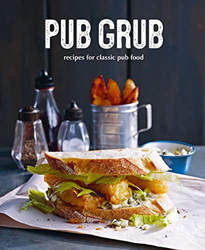 Book cover titled Pub Grub with a fish sandwich, potato wedges, and condiments.