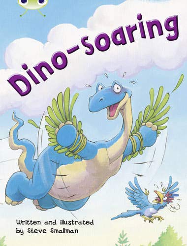 Book cover: a blue dinosaur with green leaf wings is flying.