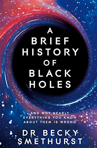 Book cover featuring a black hole surrounded by a swirling blue and red galaxy.