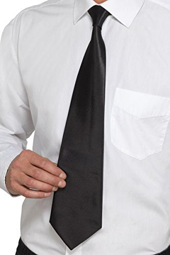 A man wearing a white shirt and a black tie, adjusting the tie.